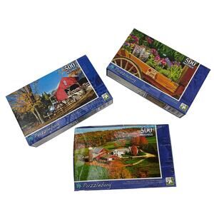 Lot of 3 Puzzlebug 500 Piece Jigsaw Puzzles Farm & Floral Scenes Sealed